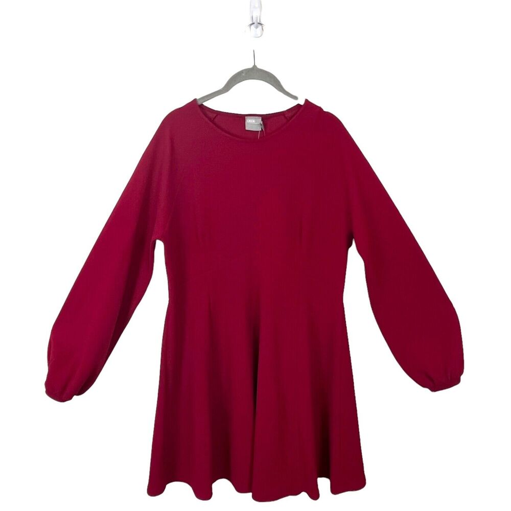 Asos Mini Dress Red Fit & Flare Balloon Sleeve Stretch Knit NWT Size 12